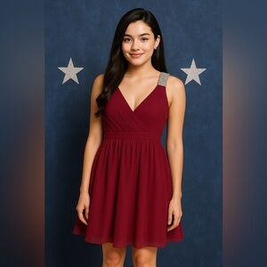 Minuet NEW With Tags Size Medium Red Short Cocktail Dress Rhinestone Shoulders.